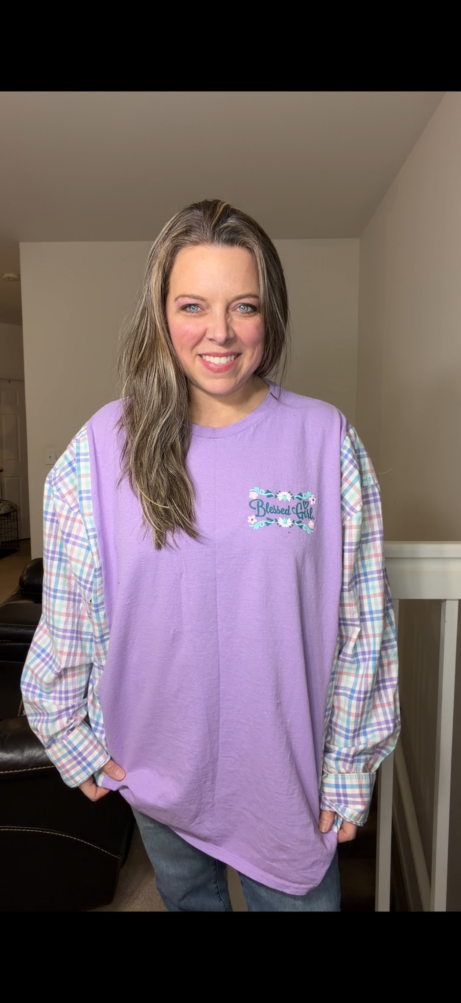 Upcycled Blessed Girl - women's 5X T-shirt with cotton sleeves