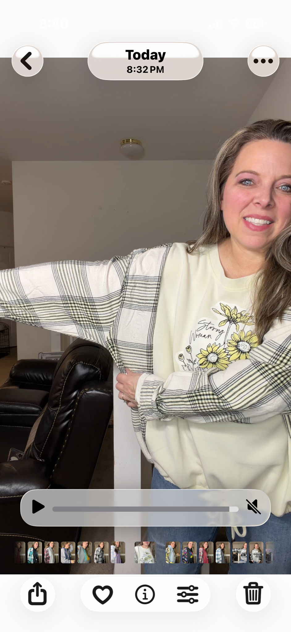 Upcycled Strong Woman - women's XL stretchy French terry shirt with flannel sleeves ￼