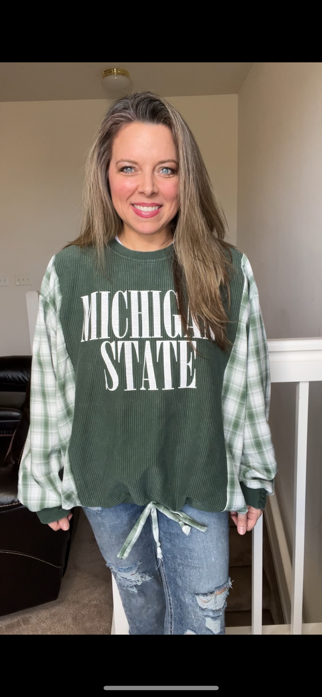 Upcycled ￼MSU - Women’s XL/1X – ribbed sweatshirt with cotton sleeves￼