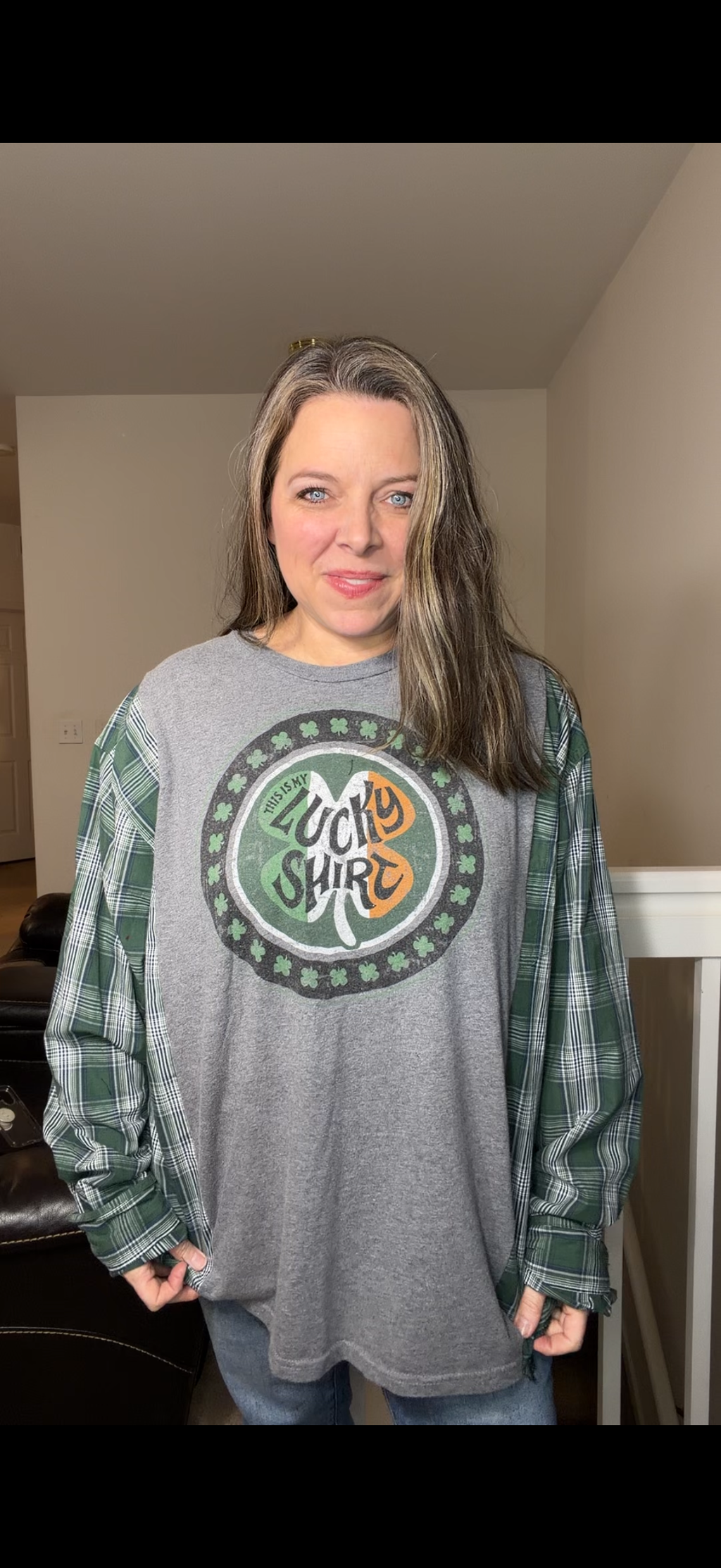 Upcycled Lucky - women's 4X T-shirt with cotton sleeves