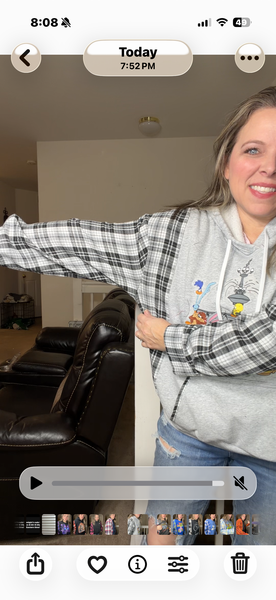 Upcycled Looney/Friends – women's large midweight sweatshirt with flannel sleeves ￼