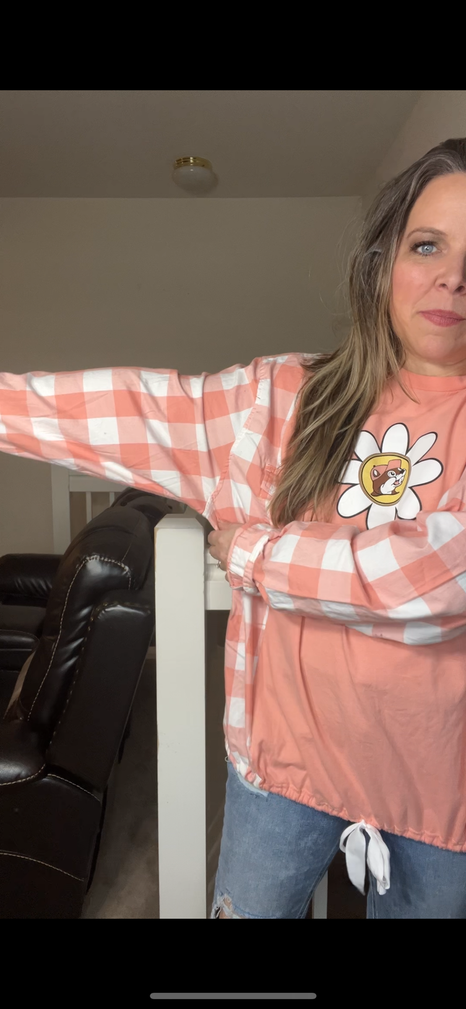 Upcycled Buccees - Women’s 2X T-shirt with flannel sleeves