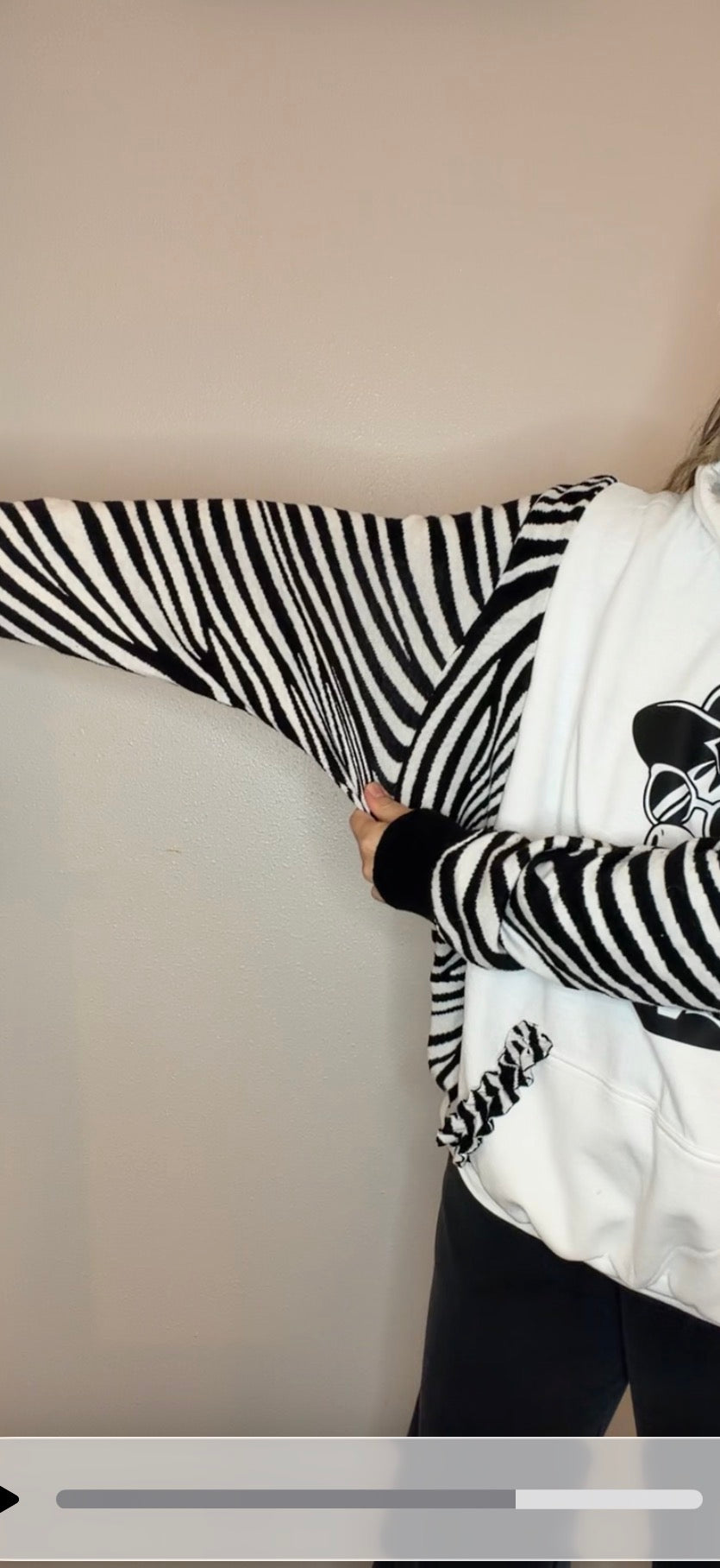 Upcycled Zebra - woman's 3X - midweight sweatshirt with soft sweater sleeves