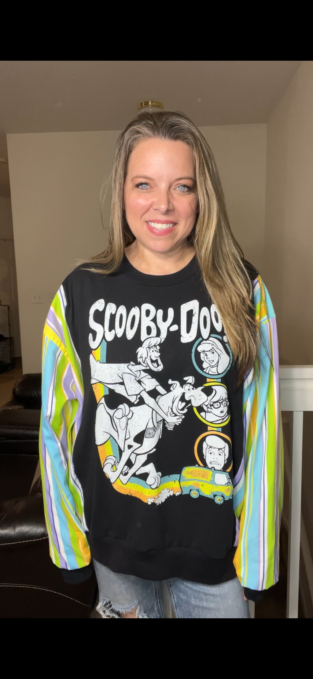 Upcycled Scooby Doo – women’s 2X T-shirt with cotton sleeves