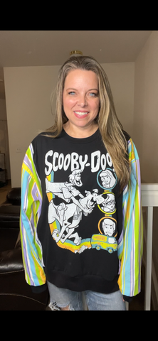Upcycled Scooby Doo – women’s 2X T-shirt with cotton sleeves