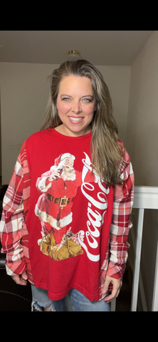 Upcycled Coca-Cola – women’s 3X T-shirt with flannel sleeves