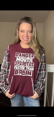 Upcycled Mouth – women’s XL midweight sweatshirt with flannel sleeves