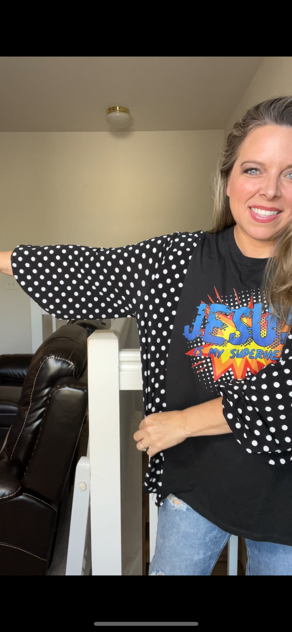 Upcycled Jesus – women’s large T-shirt with stretchy three-quarter sleeves