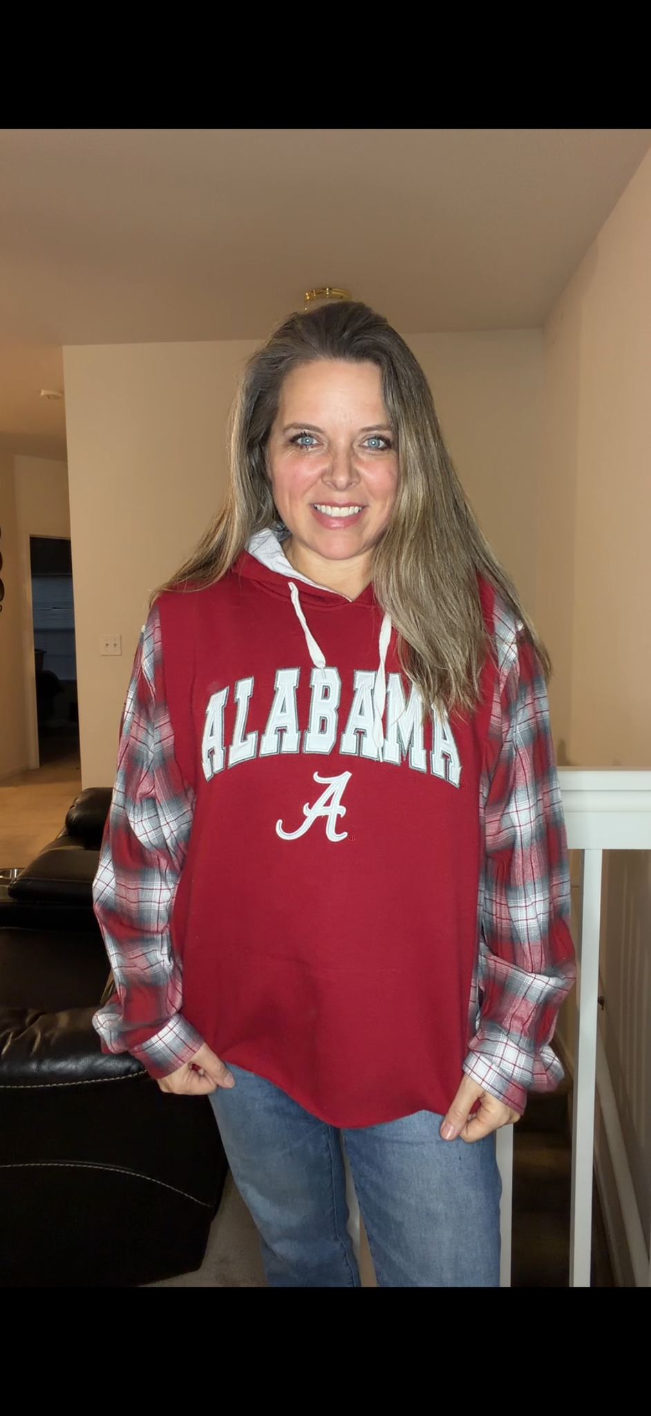 Upcycled Alabama - women's 1X/2X midweight Sweatshirt with flannel sleeves