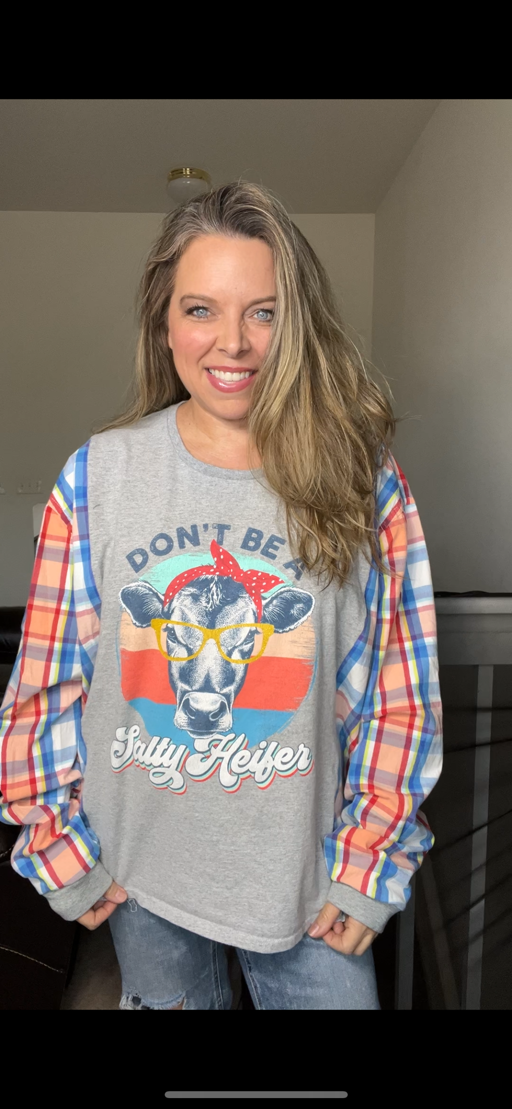 Upcycled Salty – women’s 2X T-shirt with cotton sleeves