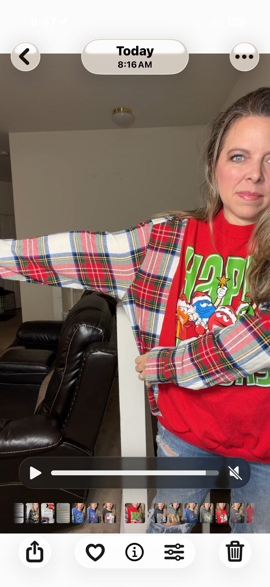 Upcycled M&M - women's 2X T-shirt with flannel sleeves ￼