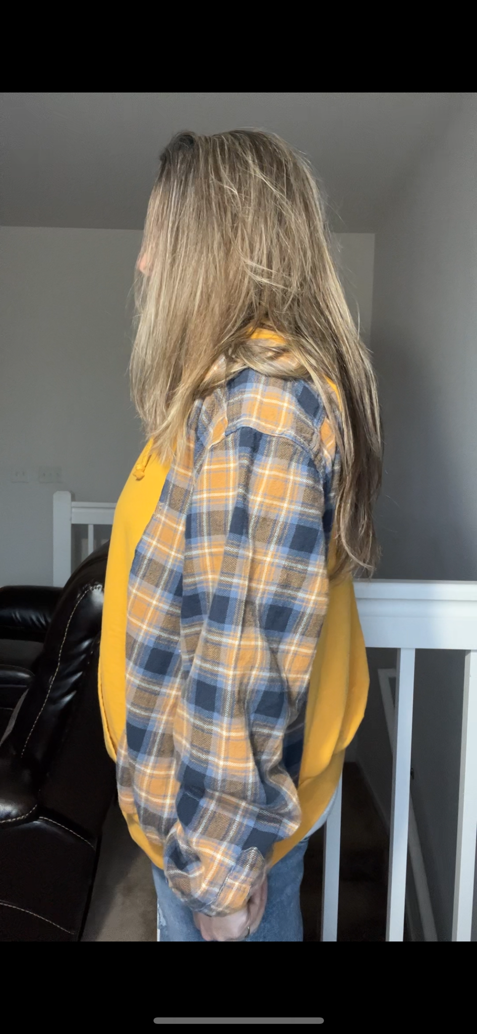 Upcycled Honey Bunny Yellow – women’s large – midweight sweatshirt with flannel sleeves￼