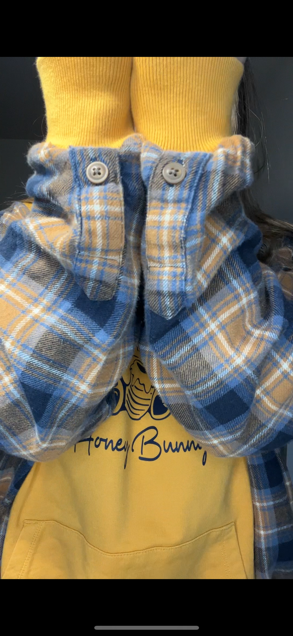 Upcycled Honey Bunny Yellow – women’s large – midweight sweatshirt with flannel sleeves￼