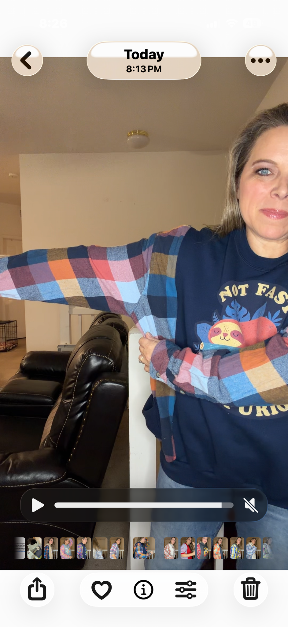 Upcycled Sloth - women's XL midweight sweatshirt with flannel sleeves