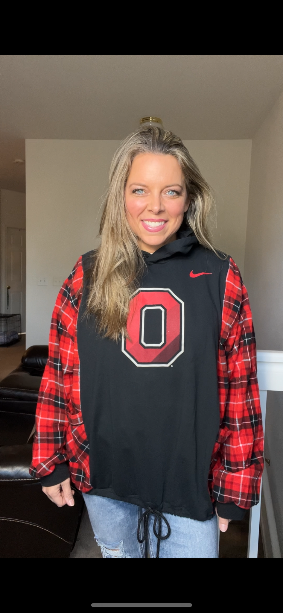 Upcycled Ohio – women’s 1X T-shirt with thin flannel sleeves￼