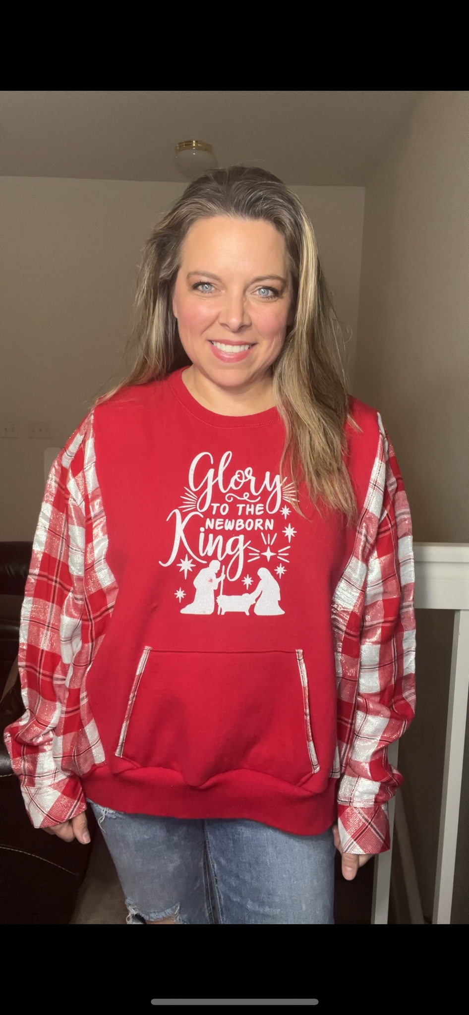 Upcycled King – women’s medium/large – midweight sweatshirt with flannel sleeves