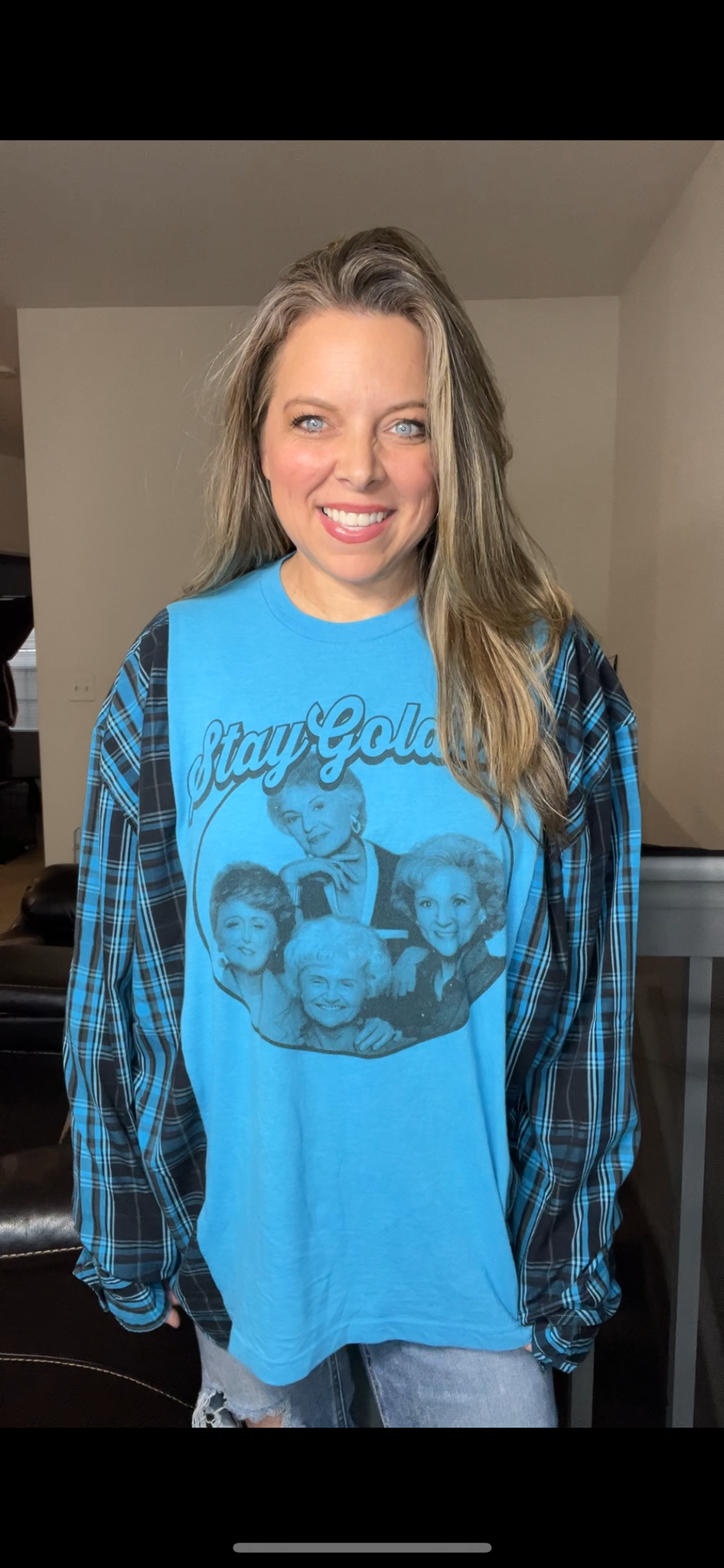 Upcycled Golden girls – women’s XL/1X T-shirt with cotton sleeves