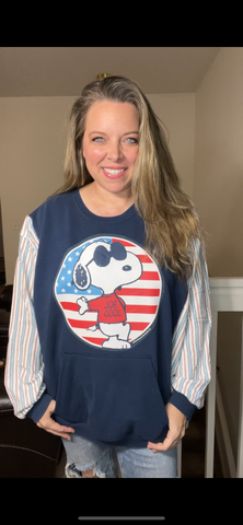 Upcycled Joe Cool – women’s 3X midweight sweatshirt with a flannel sleeves