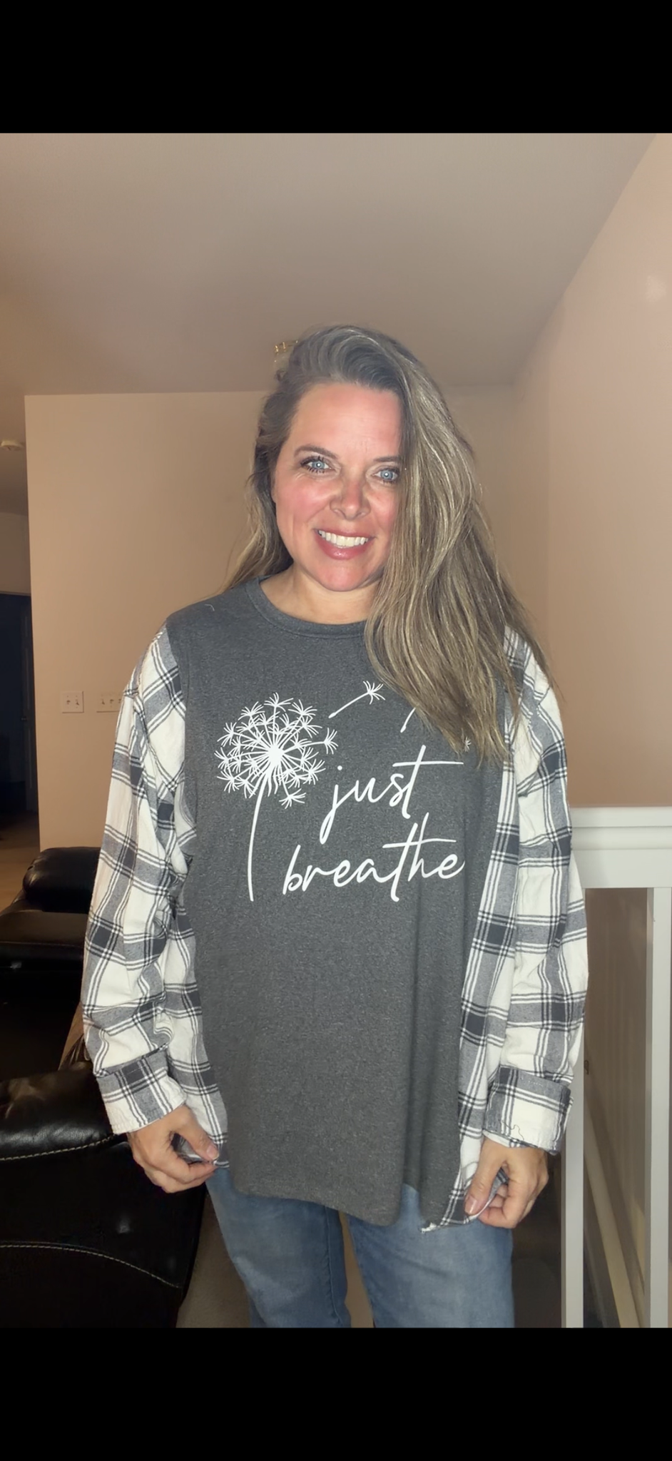 Upcycled Breathe - women's 2X T-shirt with flannel sleeves