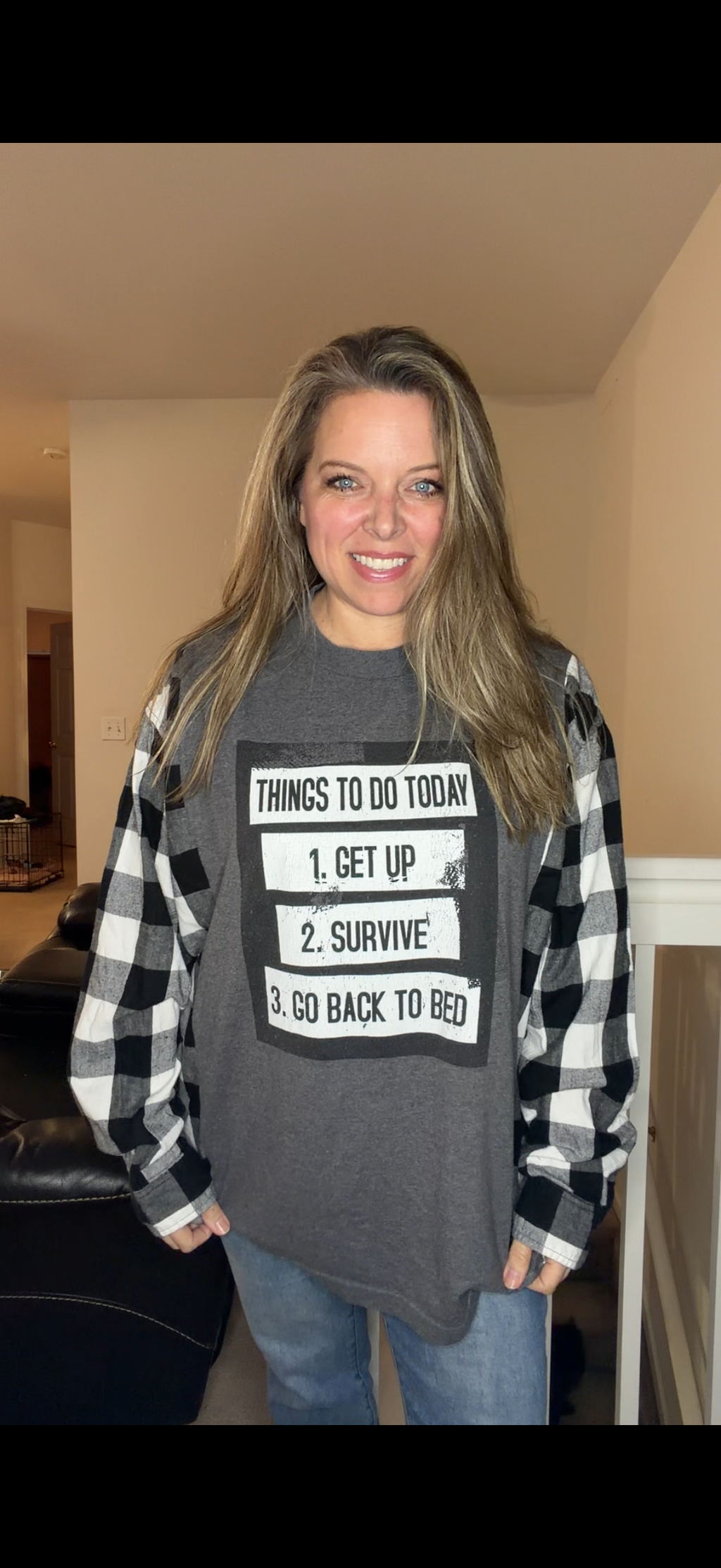 Upcycled To Do - women's 2X T-shirt with flannel sleeves ￼