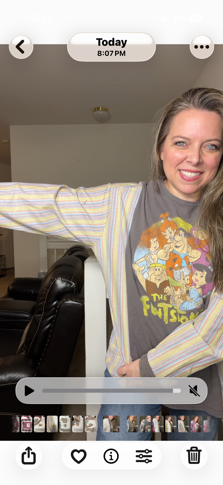Upcycled Flintstones - women's large T-shirt with cotton sleeves