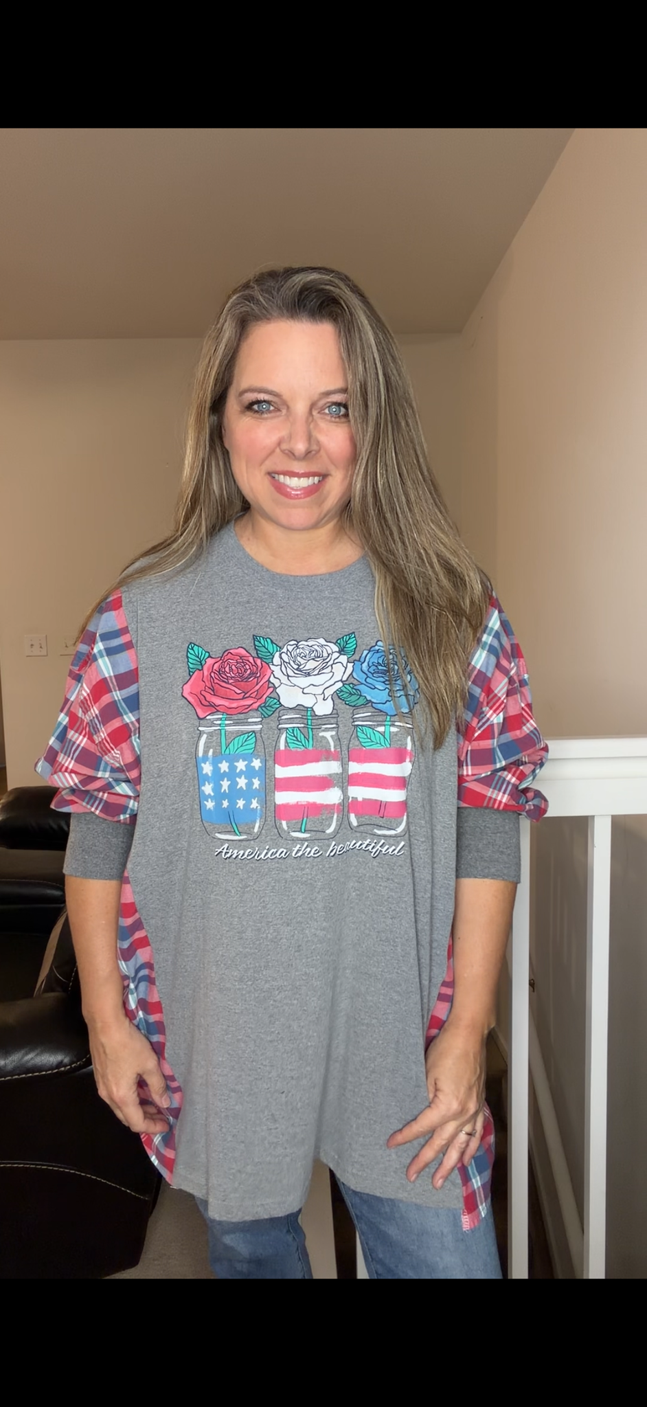 Upcycled USA Jars - women's 4X T-shirt with 3/4 sleeves ￼