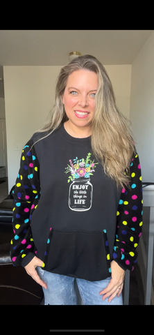 Upcycled Little things – women’s 1X midweight sweatshirt with fuzzy sleeves