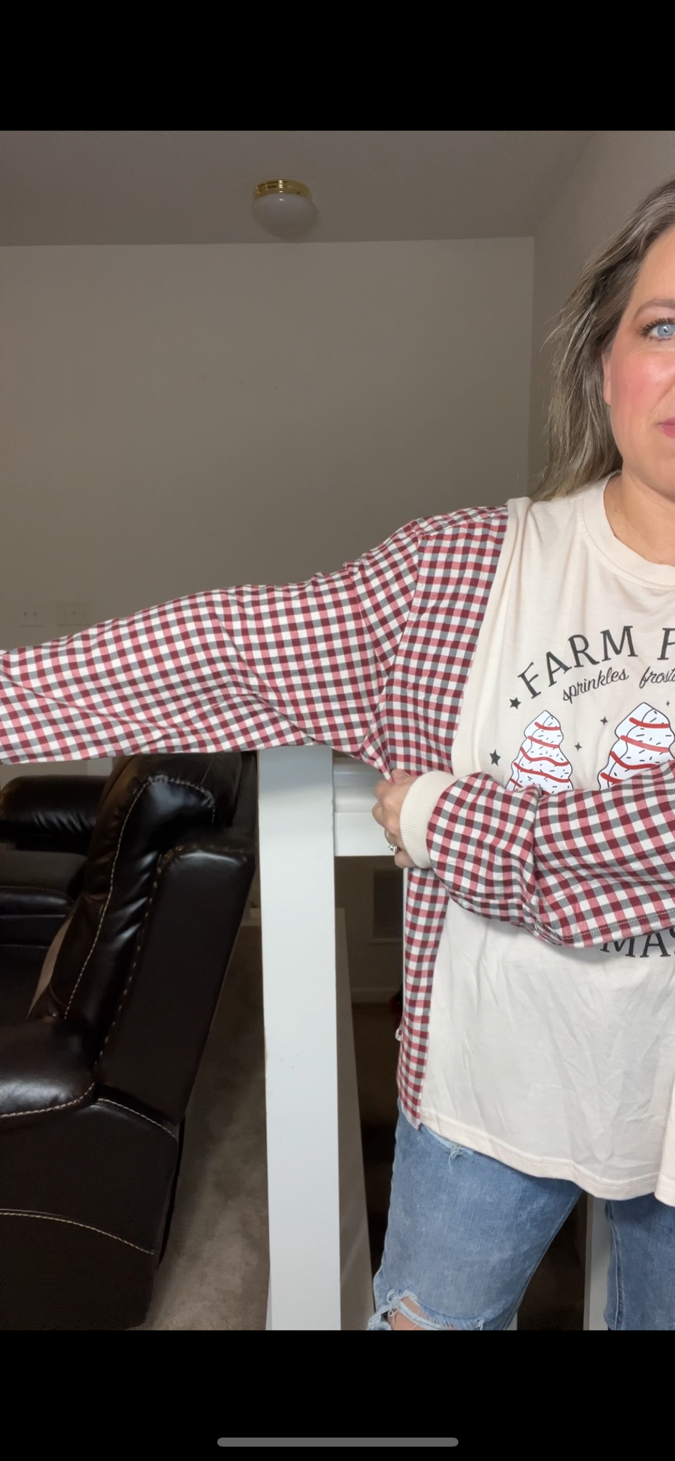 Upcycled Cookies - woman’s XL - Tshirt with flannel sleeves