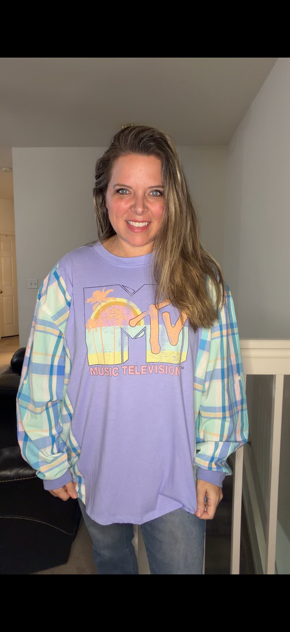 Upcycled MTV - women's 2X T-shirt with cotton sleeves