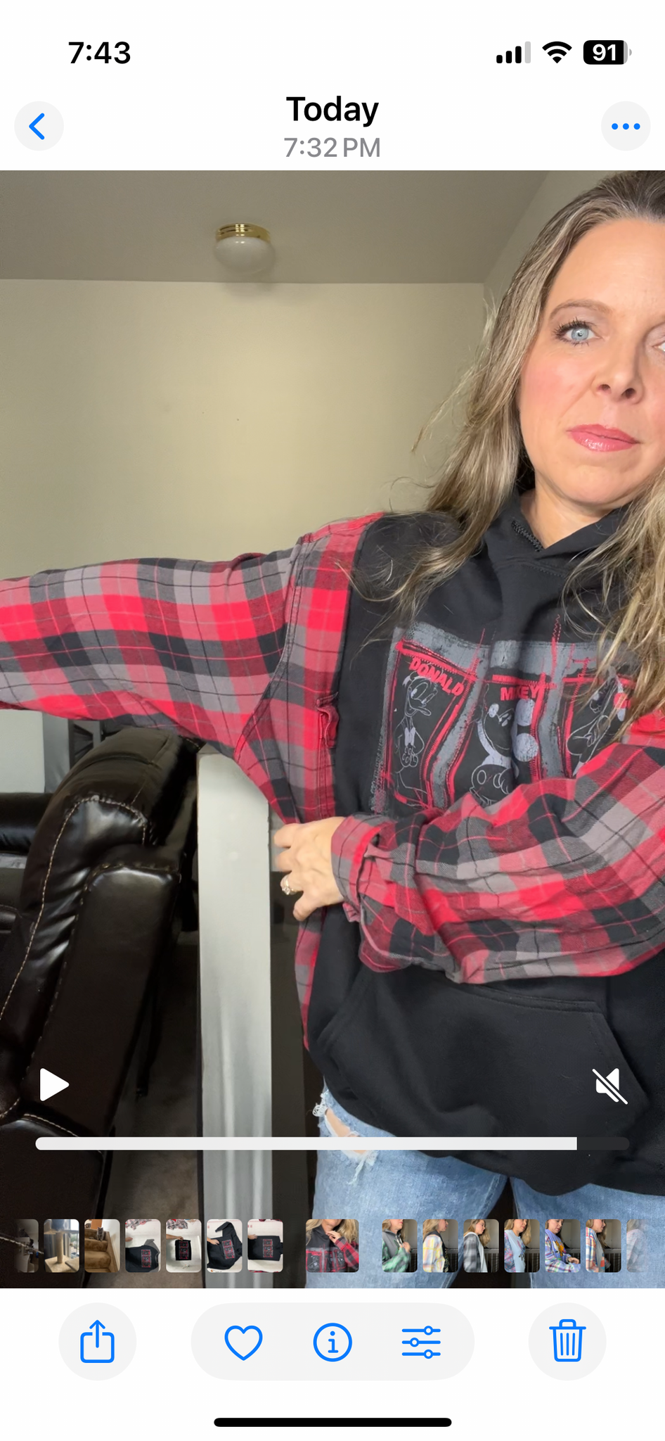 Upcycled Mickey – women’s 3X midweight sweatshirt with flannel sleeves