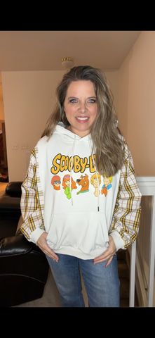Upcycled Scooby - women's medium midweight sweatshirt with cotton sleeves