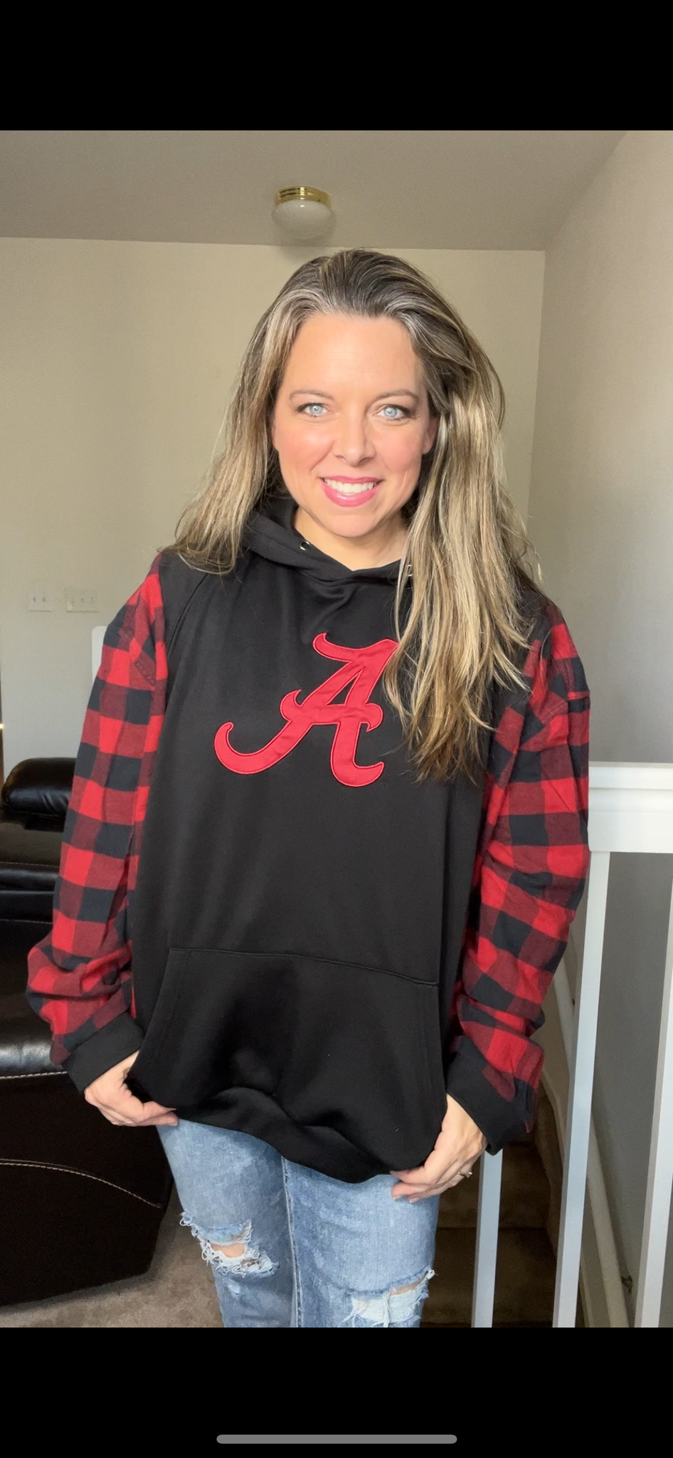 Upcycled Alabama – women’s XL/1X – midweight sweatshirt with flannel sleeves￼