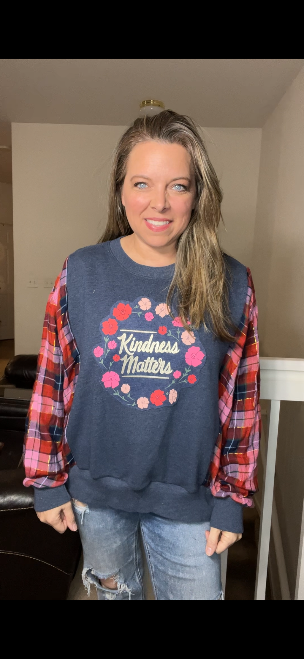 Upcycled Kindness – women’s XL French terry sweatshirt with thin flannel sleeves