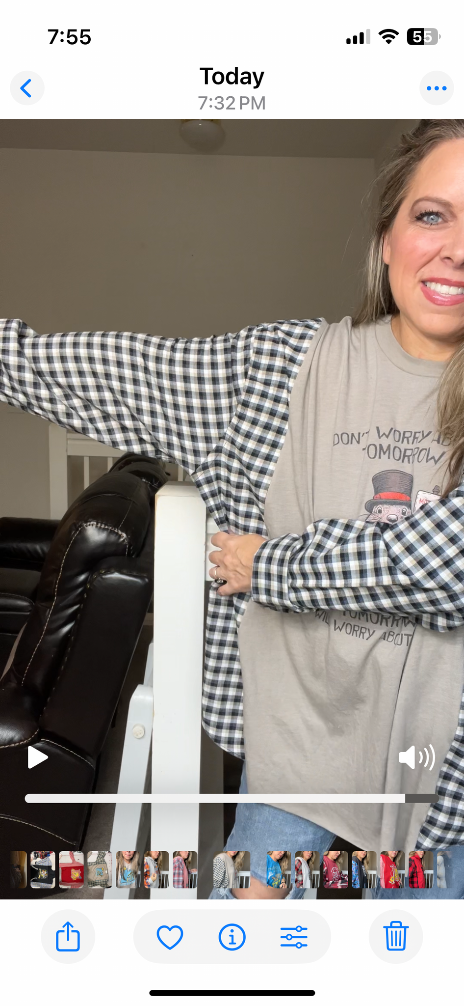Upcycled Don't Worry - womans 3X/4X - Tshirt with flannel sleeves