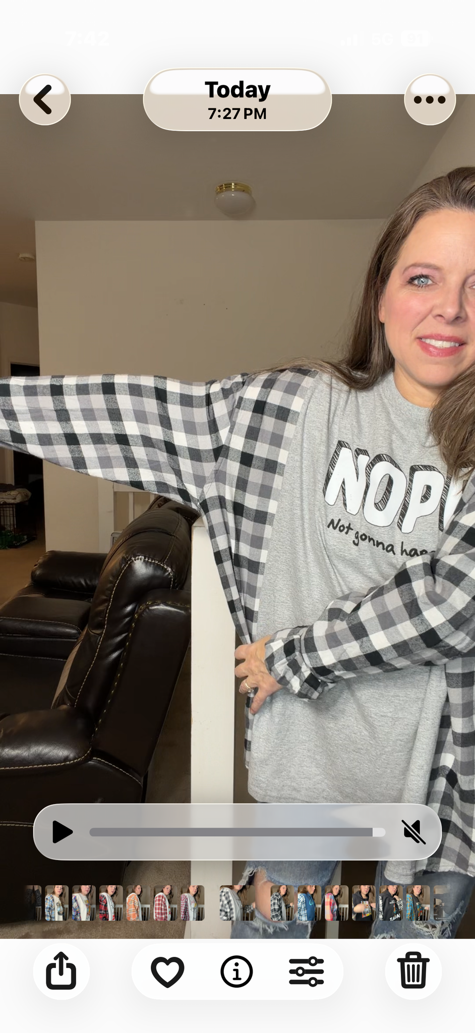 Upcycled Nope - women's 4X T-shirt with flannel sleeves