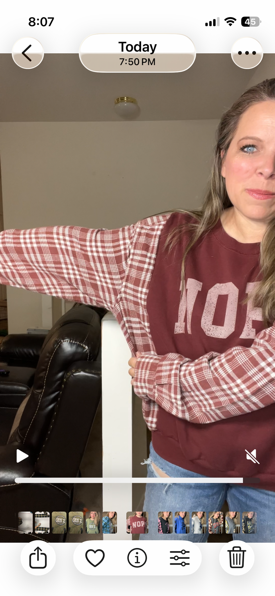 Upcycled Nope – women’s 1X thin sweatshirt with flannel sleeves