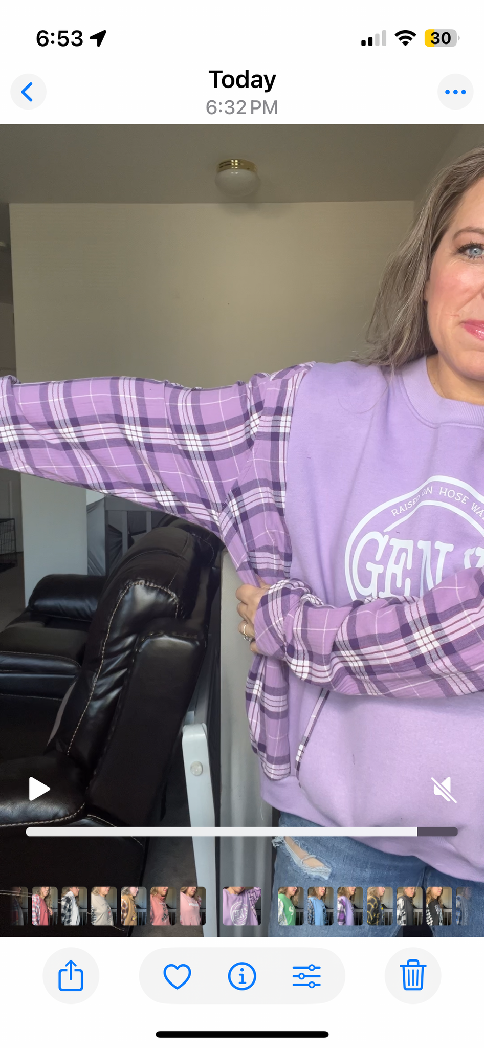 Upcycled Gen X purple – women’s 2X/3X midweight sweatshirt with thin flannel sleeves