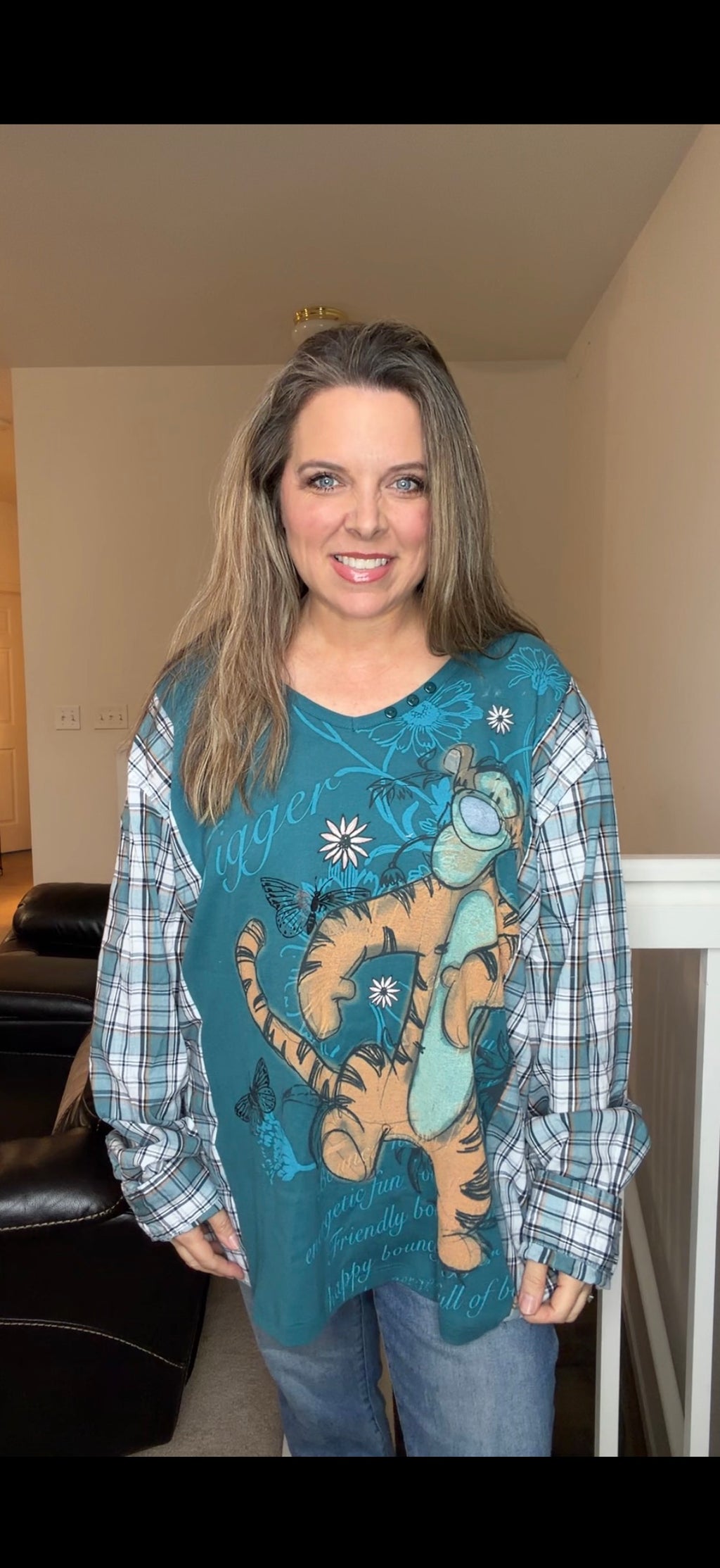 Upcycled Tigger - women's 3X T-shirt with cotton sleeves