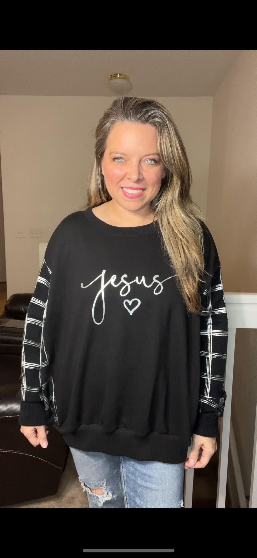 Upcycled Jesus – women’s 1X/2X – French terry sweatshirt with stretch knit sleeves￼