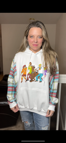 Upcycled Scooby Doo – women’s 2X – midweight sweatshirt with flannel sleeves￼