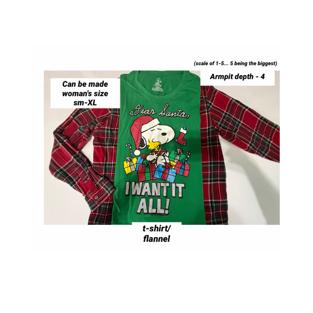 Snoopy Christmas - woman's (pick size sm-XL) tshirt with flannel sleeves