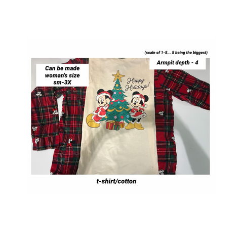 Upcycled Mickey Christmas - woman's (pick size sm-3X) t-shirt with cotton sleeves