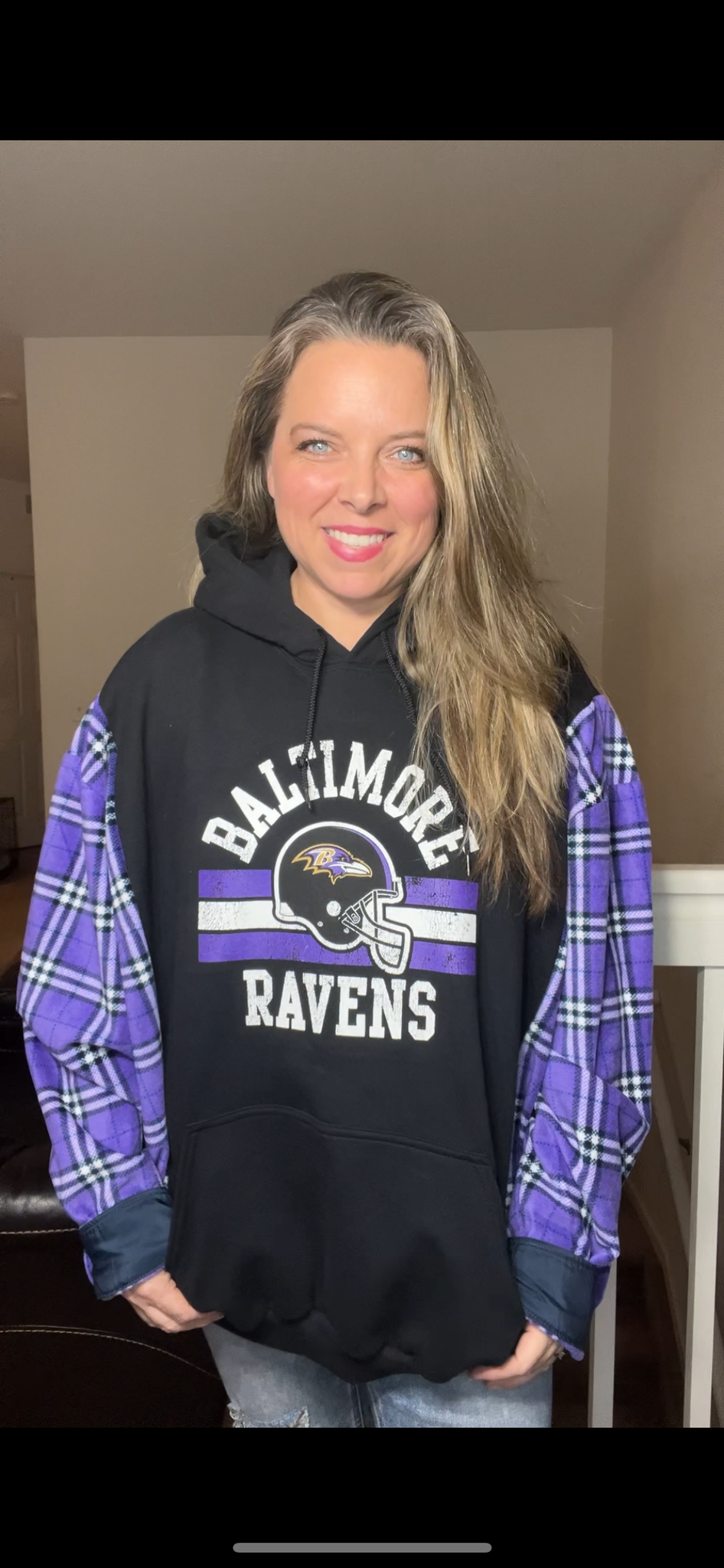 Upcycled Ravens – women’s 3X – midweight sweatshirt with fleece sleeves￼