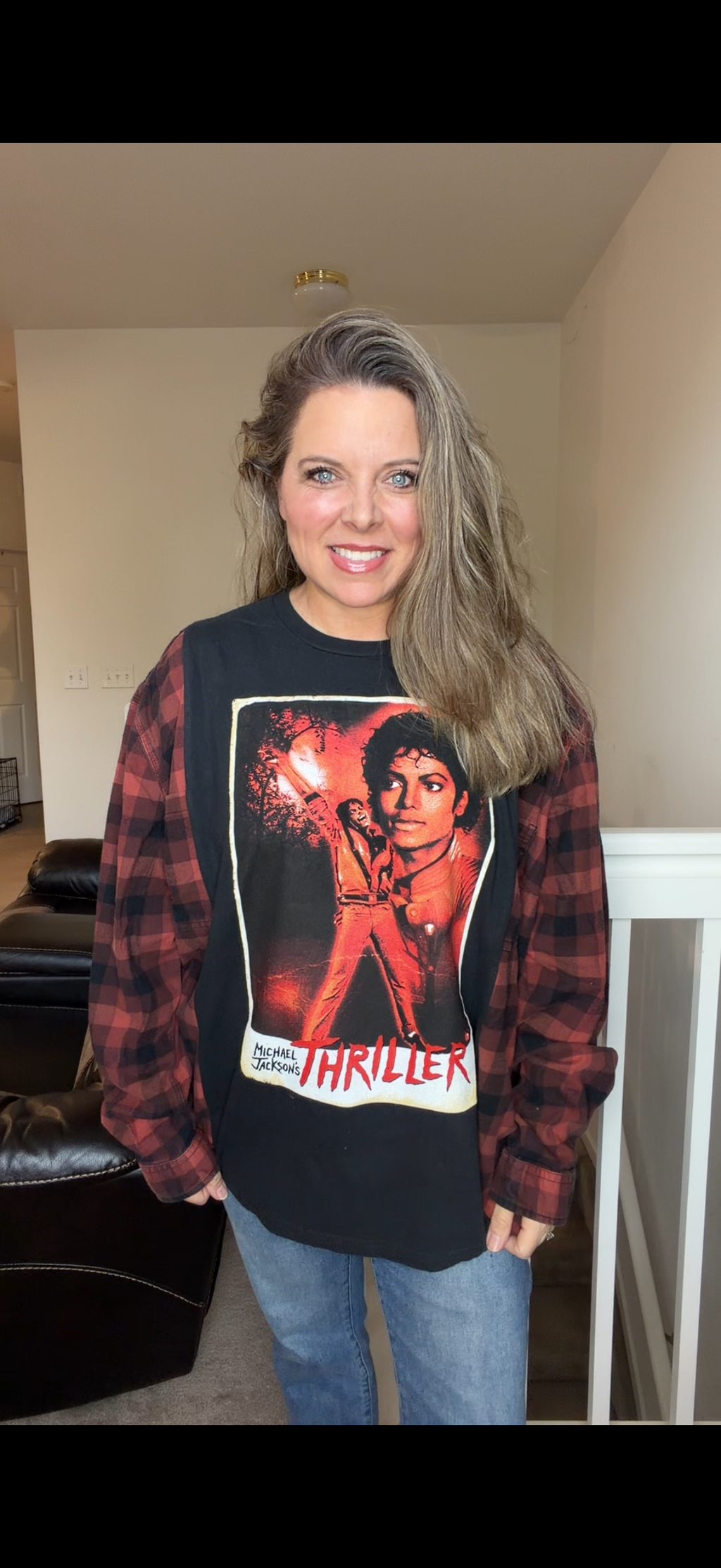 Upcycled Michael - women's 2X T-shirt with flannel sleeves