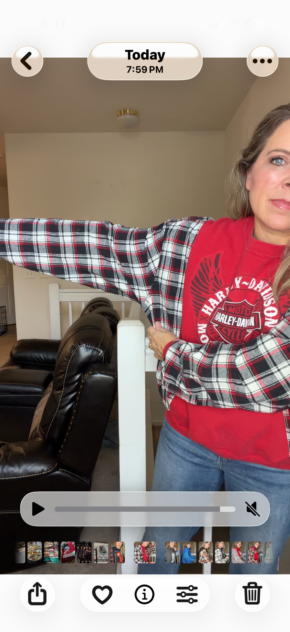 Upcycled Harley - women's small/medium midweight sweatshirt with flannel sleeves