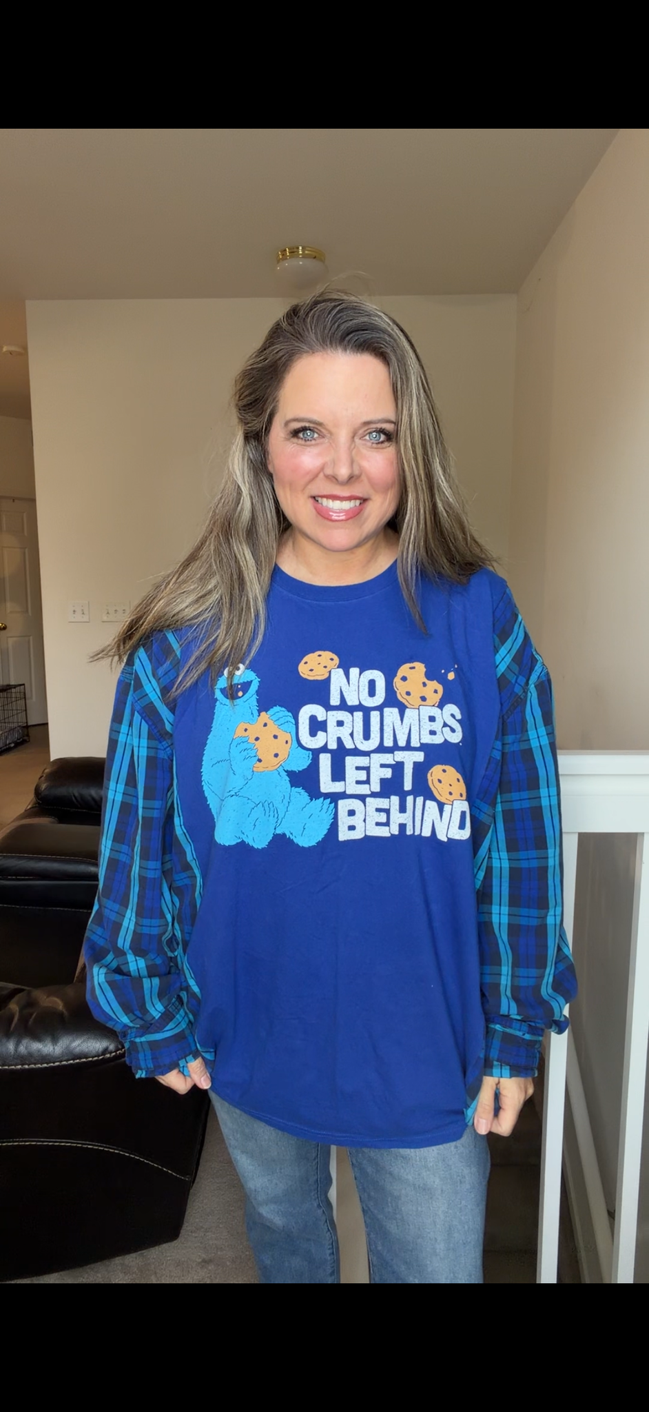 Upcycled Cookie Monster - women's 4X T-shirt with cotton sleeves