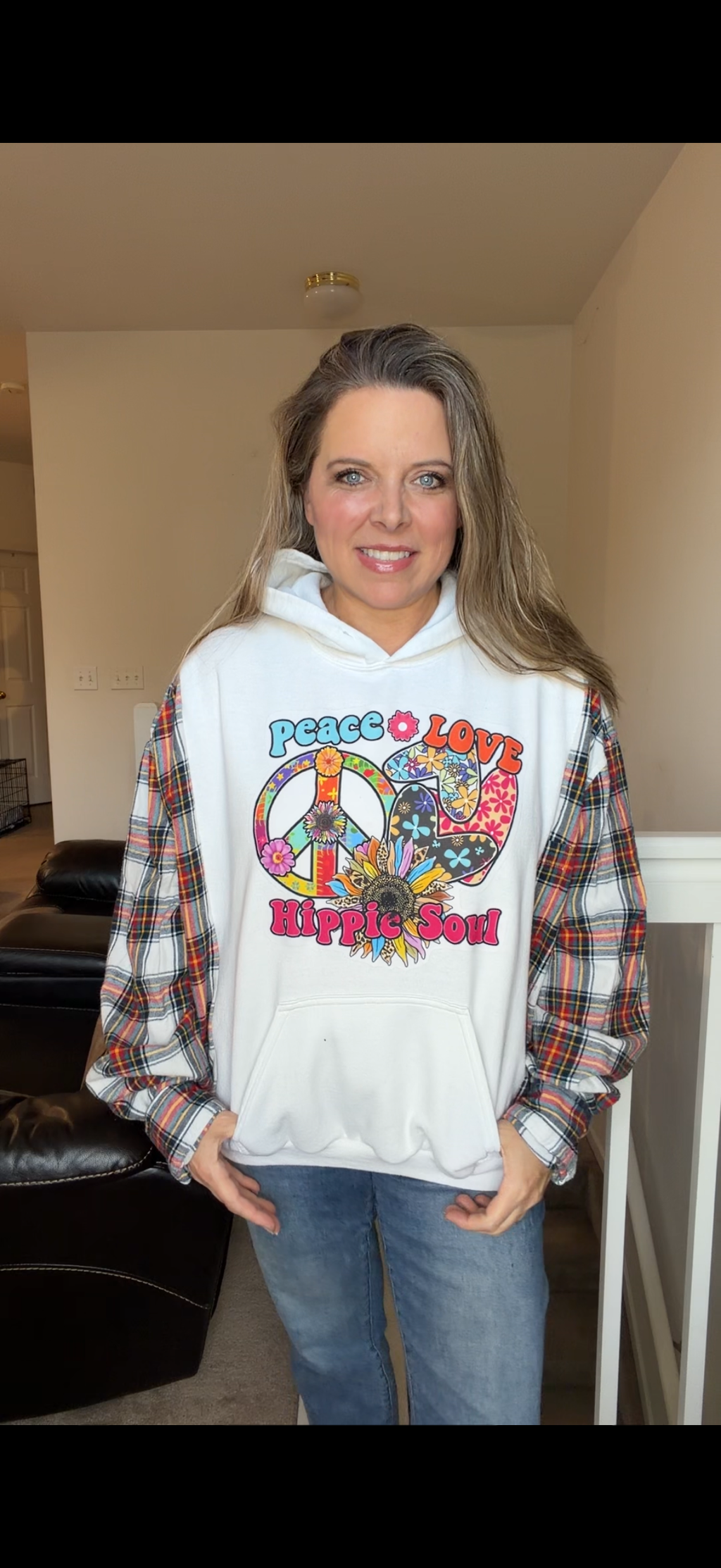 Upcycled Hippie - women's medium/large midweight sweatshirt with flannel sleeves