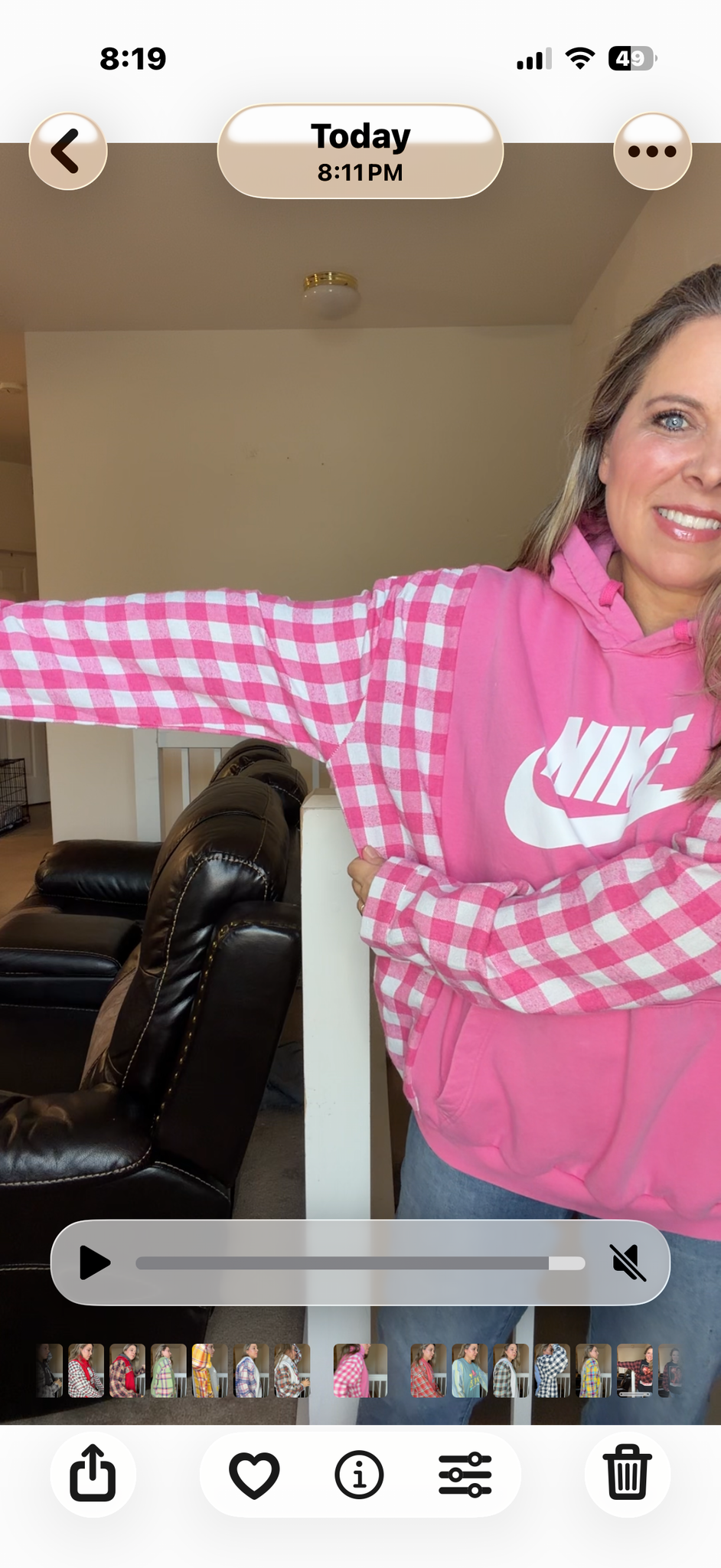 Upcycled Nike - women's large/XL midweight sweatshirt with flannel sleeves