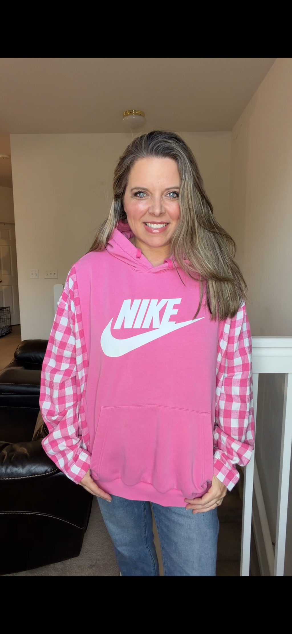Upcycled Nike - women's large/XL midweight sweatshirt with flannel sleeves