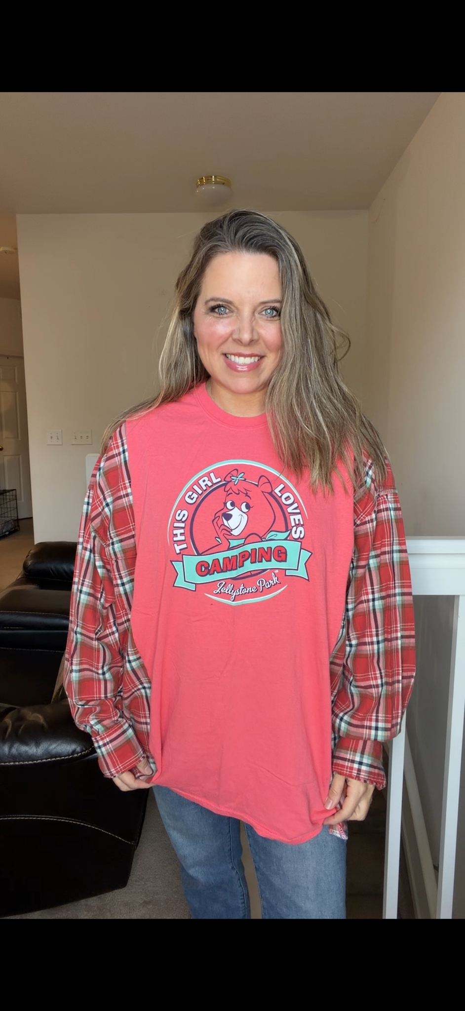 Upcycled Camping - women's 4X/5X T-shirt with flannel sleeves